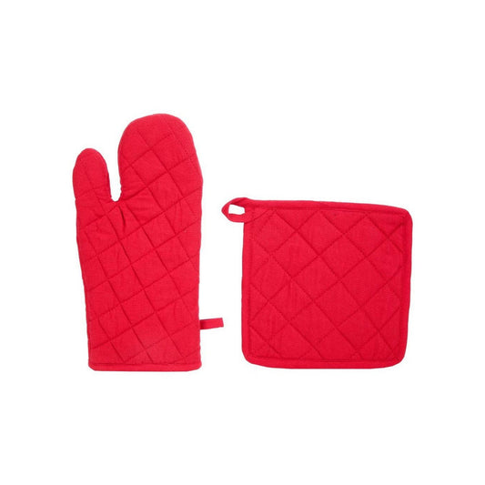 Oven Gloves and Pot Holder Set Atmosphera Red Cotton